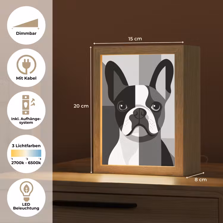Buldog - Zwart - Abstract - Vlakken Light Box met kabel (Tafellamp) klein -USP_DE