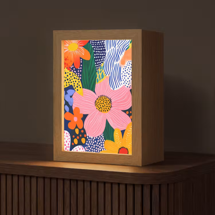 Kleurrijk - Bloemen - Abstract - Stippen Light Box met kabel (Tafellamp) klein -z3d_website