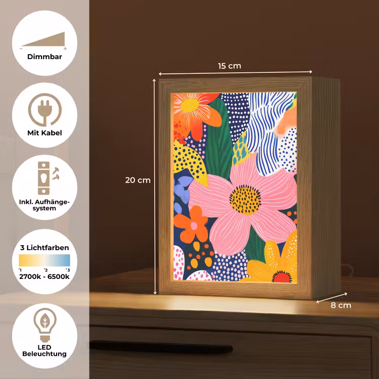 Kleurrijk - Bloemen - Abstract - Stippen Light Box met kabel (Tafellamp) klein -USP_DE