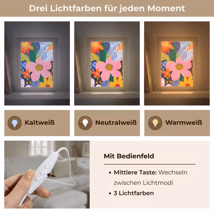 Kleurrijk - Bloemen - Abstract - Stippen Light Box met kabel (Tafellamp) klein -USP_lichtkleurDE