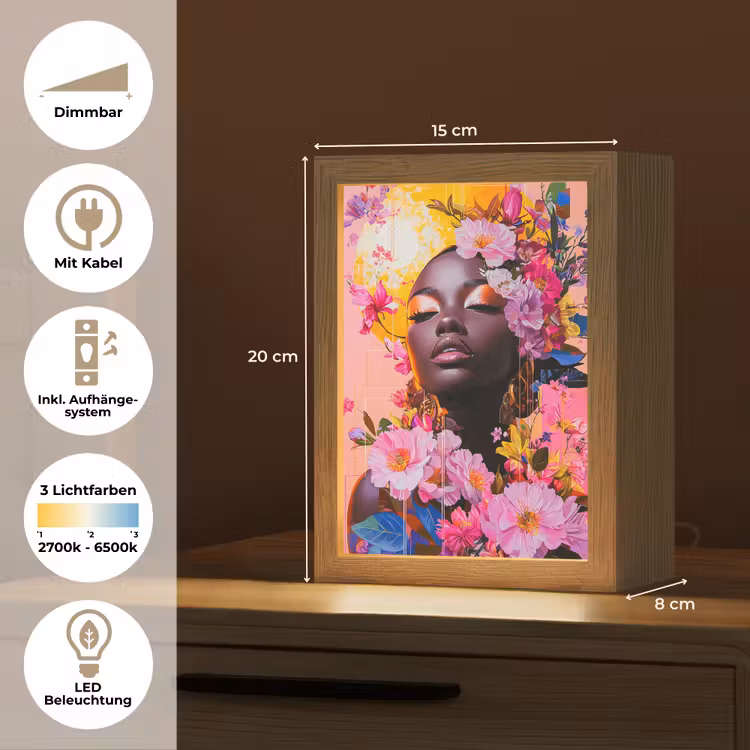 Kleurrijk - Bloemen - Vrouw - Zon Light Box met kabel (Tafellamp) klein -USP_DE