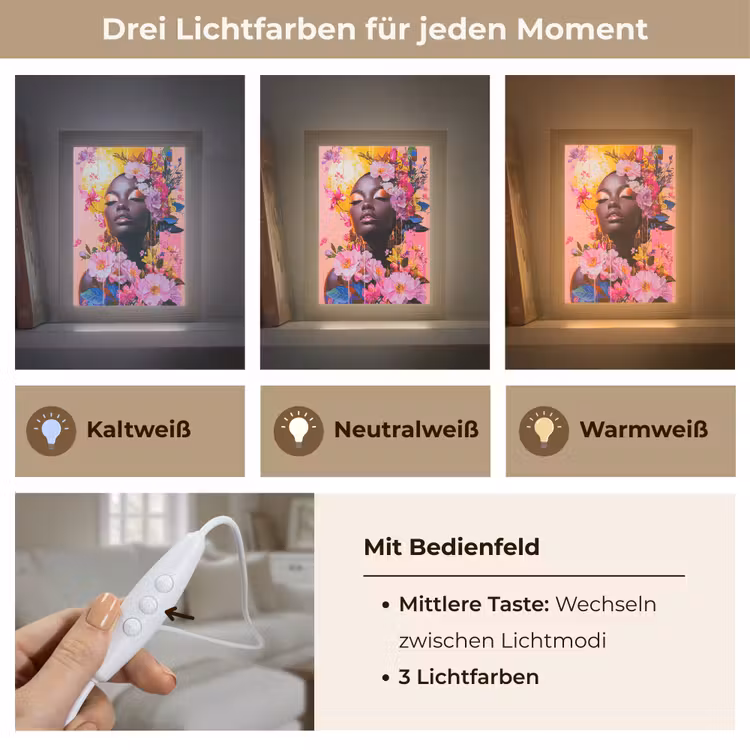 Kleurrijk - Bloemen - Vrouw - Zon Light Box met kabel (Tafellamp) klein -USP_lichtkleurDE