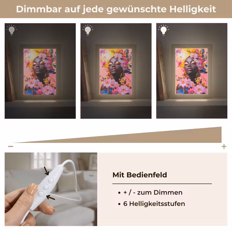 Kleurrijk - Bloemen - Vrouw - Zon Light Box met kabel (Tafellamp) klein -USP_dimbaarDE