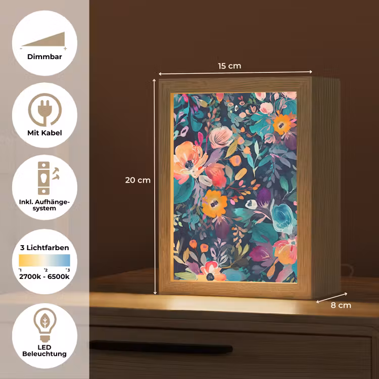 Kleurrijk - Bloemen - Kunst - Natuur - Hippie Light Box met kabel (Tafellamp) klein -USP_DE