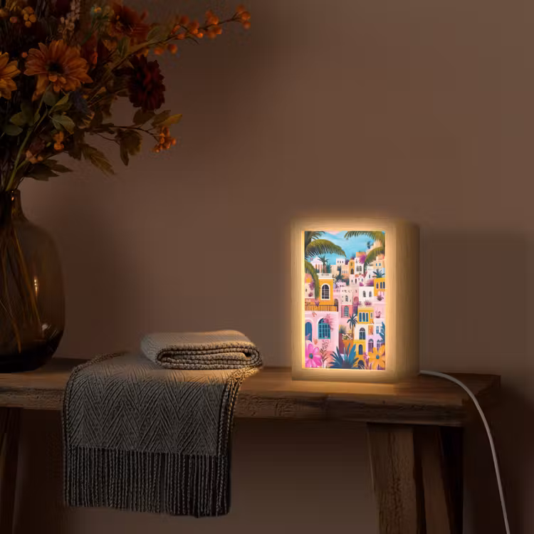 Kleurrijk - Roze - Oranje - Geel - Bloemen Light Box met kabel (Tafellamp) klein -sfeer4