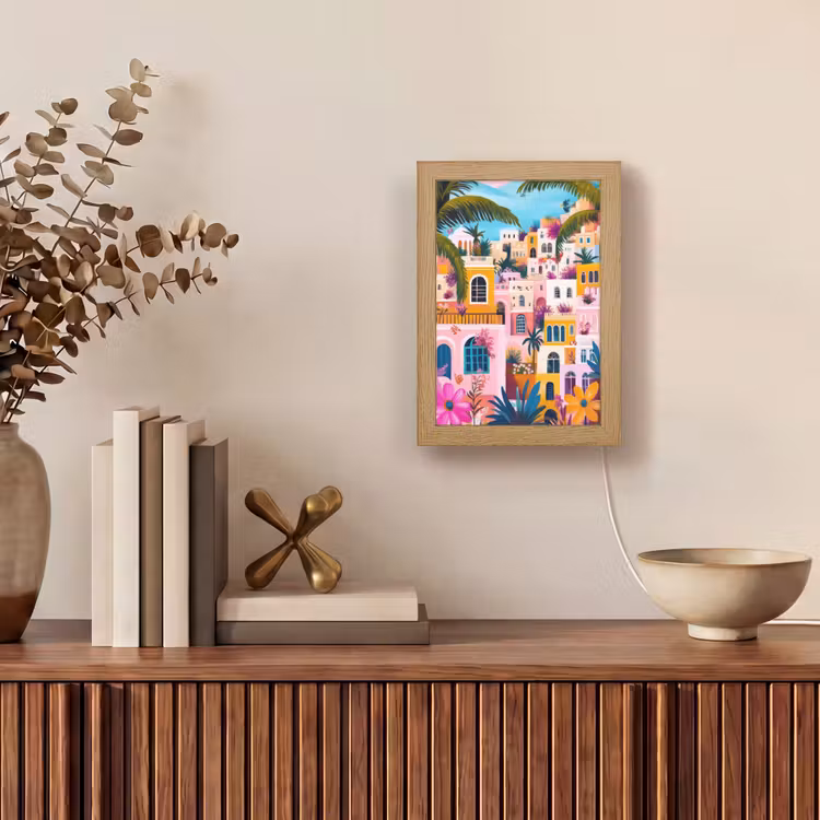 Kleurrijk - Roze - Oranje - Geel - Bloemen Light Box met kabel (Tafellamp) klein -sfeer2