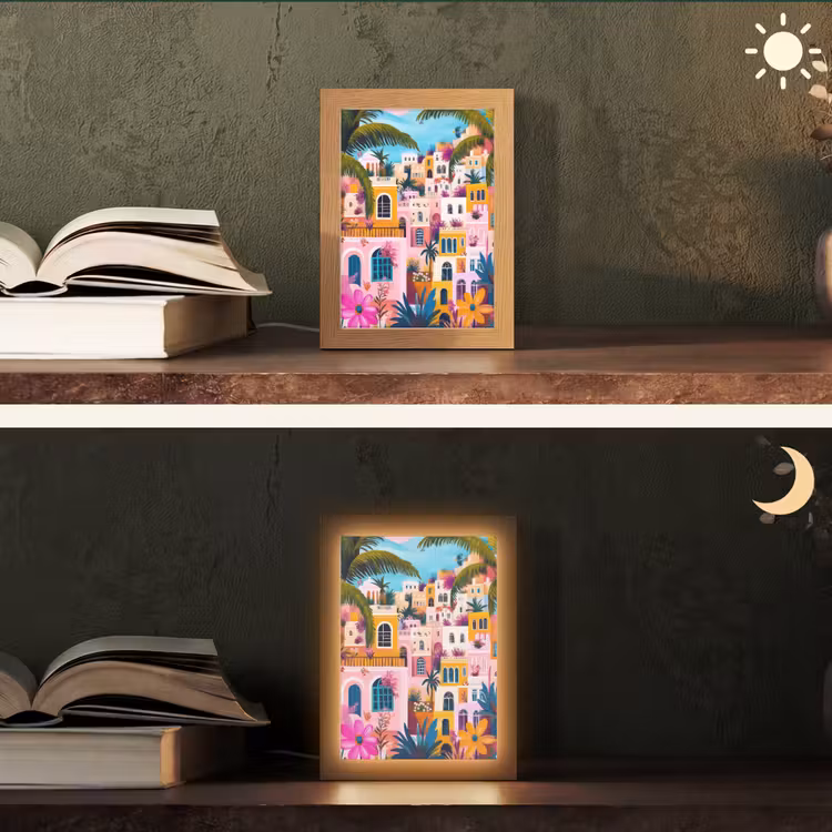 Kleurrijk - Roze - Oranje - Geel - Bloemen Light Box met kabel (Tafellamp) klein -sfeer3