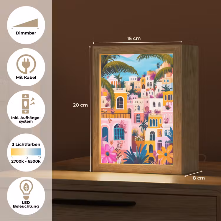 Kleurrijk - Roze - Oranje - Geel - Bloemen Light Box met kabel (Tafellamp) klein -USP_DE