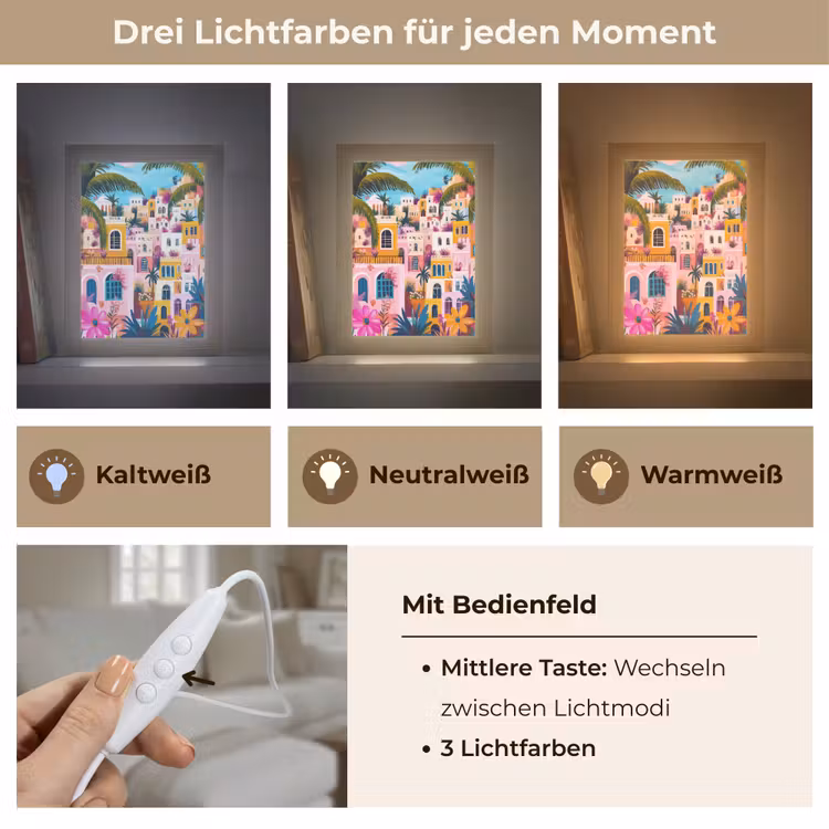 Kleurrijk - Roze - Oranje - Geel - Bloemen Light Box met kabel (Tafellamp) klein -USP_lichtkleurDE
