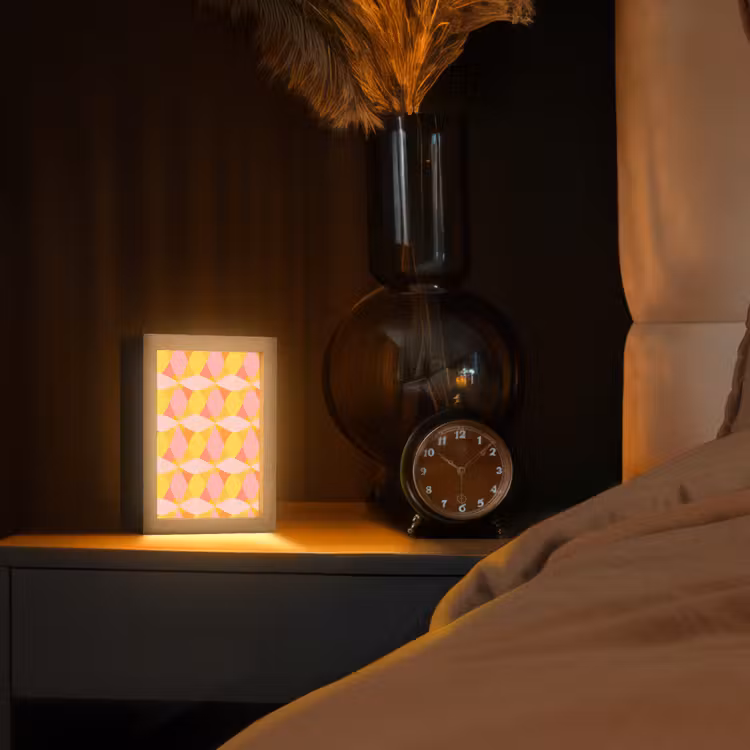 Kleurrijk - Ruitpatroon - Bladvormen Light Box met kabel (Tafellamp) klein 925 -sfeer1