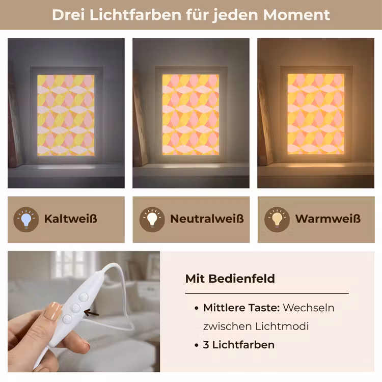 Kleurrijk - Ruitpatroon - Bladvormen Light Box met kabel (Tafellamp) klein 925 -USP_lichtkleurDE