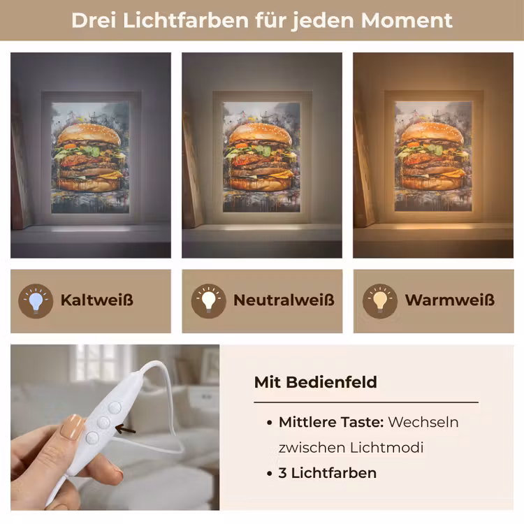 Burger - Eten - Kunst - Grijs - Graffiti Light Box met kabel (Tafellamp) klein -USP_lichtkleurDE