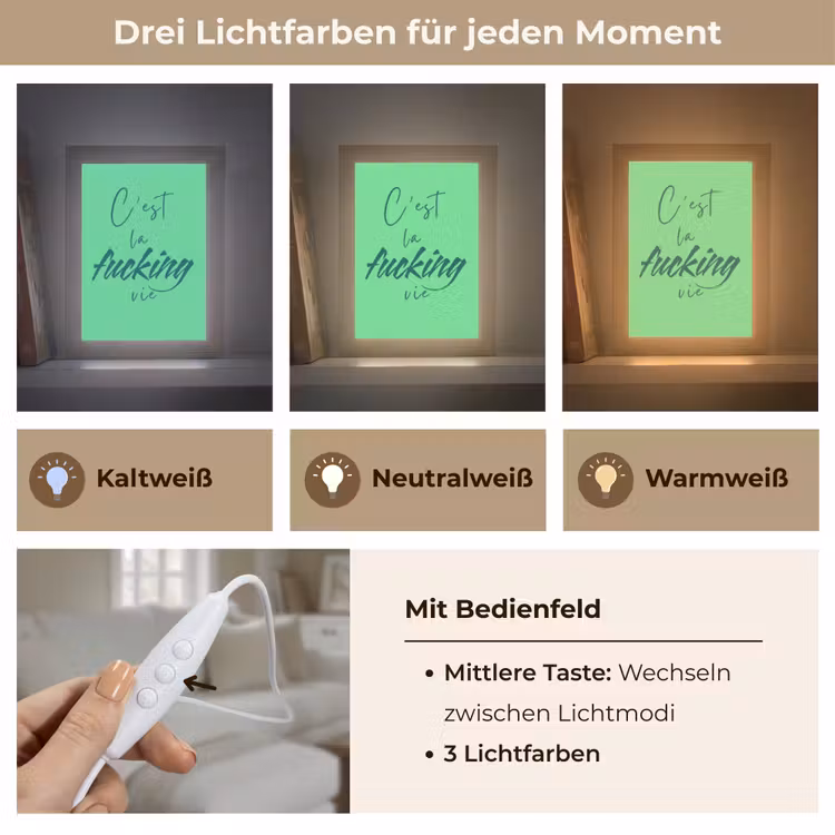 c'est la fucking vie - Groen - Penseelstijl Light Box met kabel (Tafellamp) klein -USP_lichtkleurDE