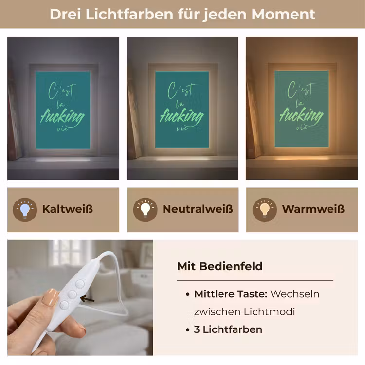 c'est la fucking vie - Groen - Handgeschreven Light Box met kabel (Tafellamp) klein -USP_lichtkleurDE