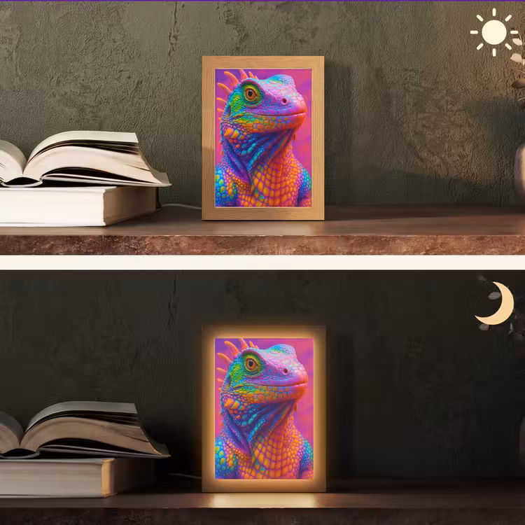 Kameleon - Dieren - Neon - Kleur Light Box met kabel (Tafellamp) klein -sfeer3