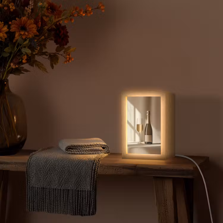 Champagne - Beige - Schaduw - Bubbels Light Box met kabel (Tafellamp) klein -sfeer4