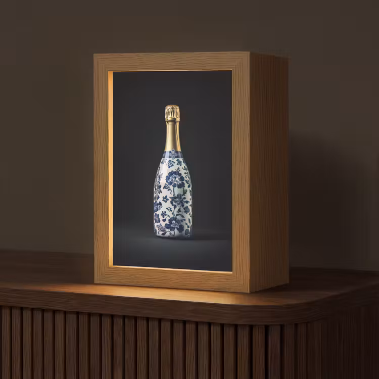 Champagne - Bloemen - Goud - Chique Light Box met kabel (Tafellamp) klein -z3d_website