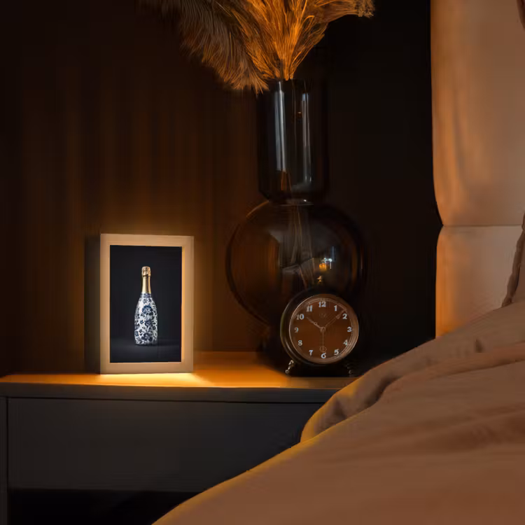 Champagne - Bloemen - Goud - Chique Light Box met kabel (Tafellamp) klein -sfeer1