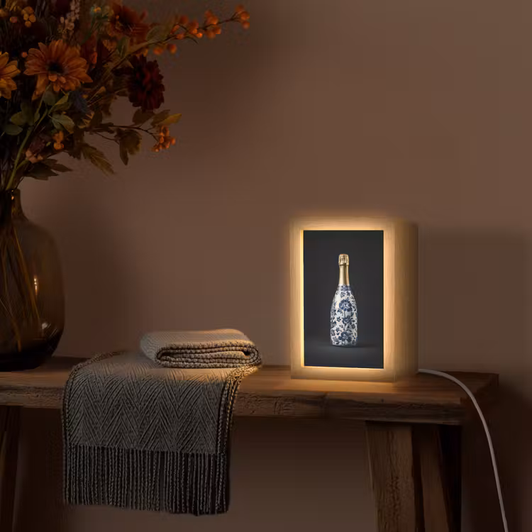 Champagne - Bloemen - Goud - Chique Light Box met kabel (Tafellamp) klein -sfeer4