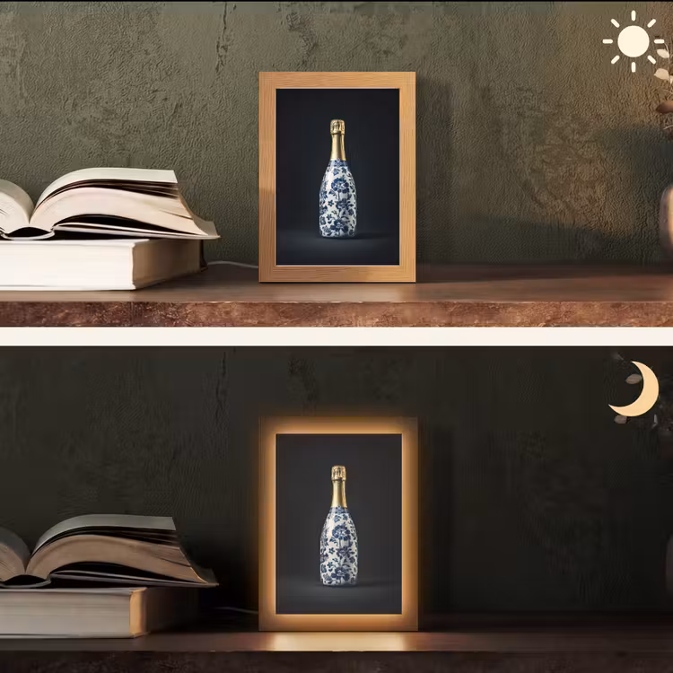 Champagne - Bloemen - Goud - Chique Light Box met kabel (Tafellamp) klein -sfeer3