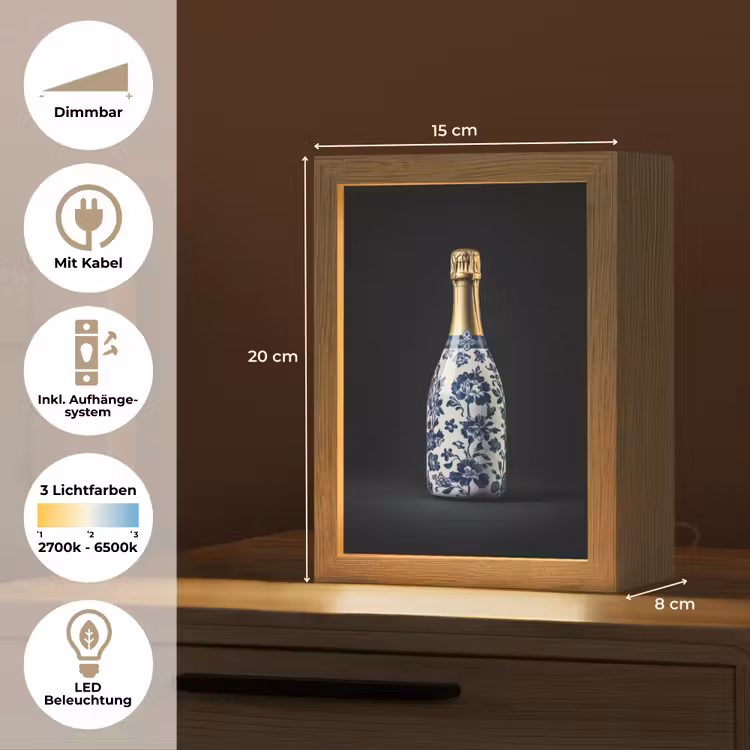 Champagne - Bloemen - Goud - Chique Light Box met kabel (Tafellamp) klein -USP_DE