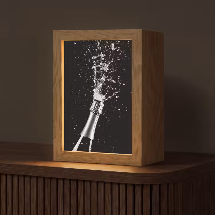 Champagne - Zwart - Spetters - Popping Light Box met kabel (Tafellamp) klein -z3d_website