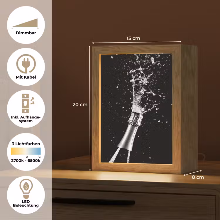 Champagne - Zwart - Spetters - Popping Light Box met kabel (Tafellamp) klein -USP_DE