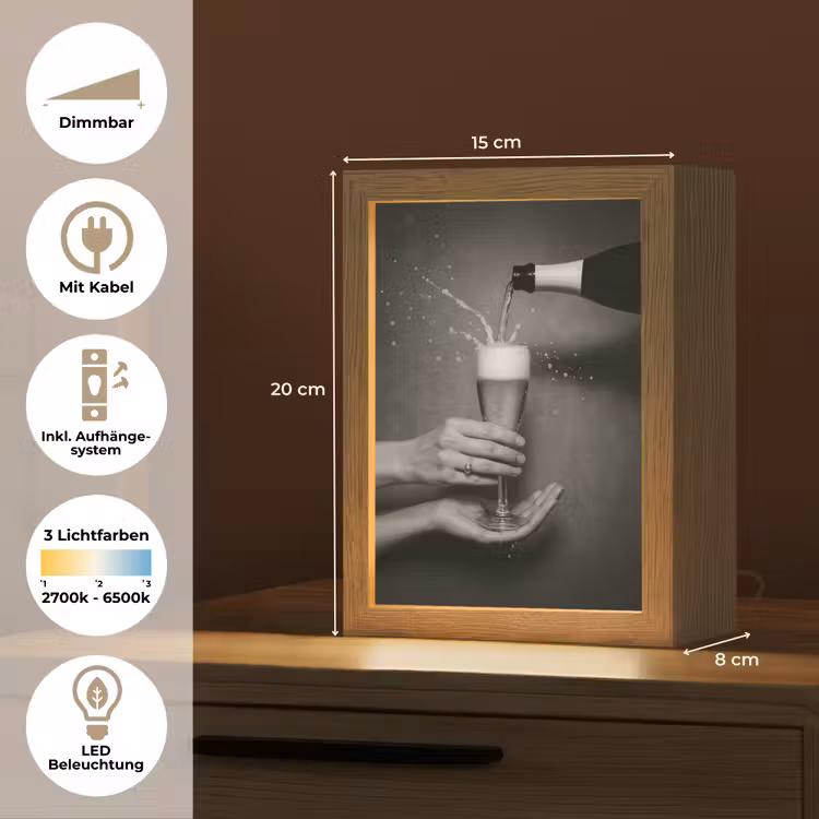 Champagnefles - Glas - Minimalistisch - Spetters Light Box met kabel (Tafellamp) klein -USP_DE