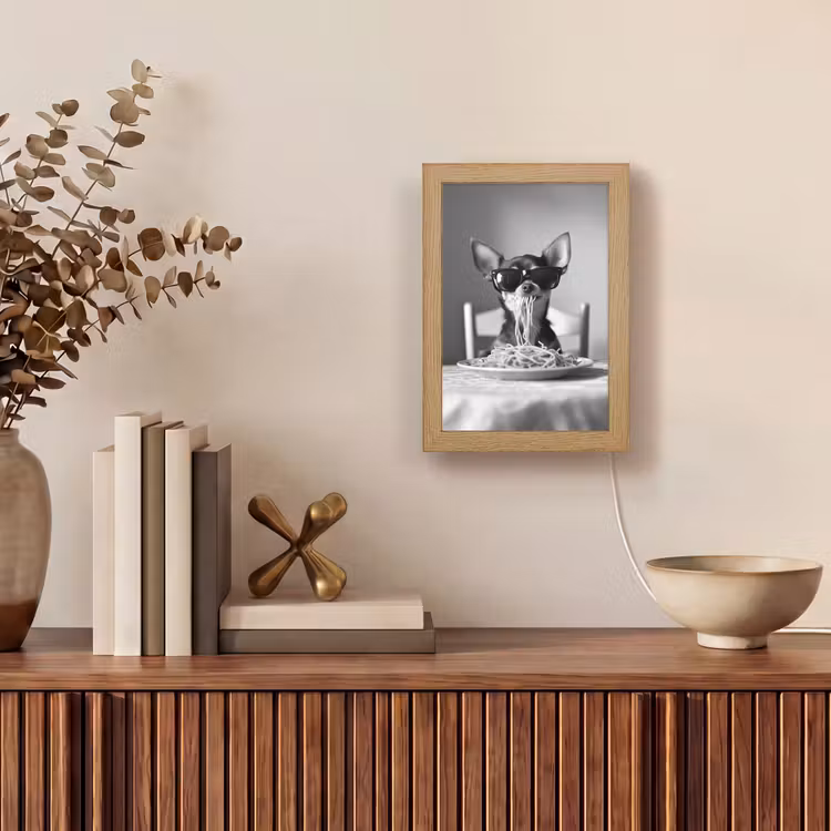 Chihuahua - Hond - Zonnebril - Humoristisch - Zwart - Wit - Spaghetti Light Box met kabel (Tafellamp) klein -sfeer2