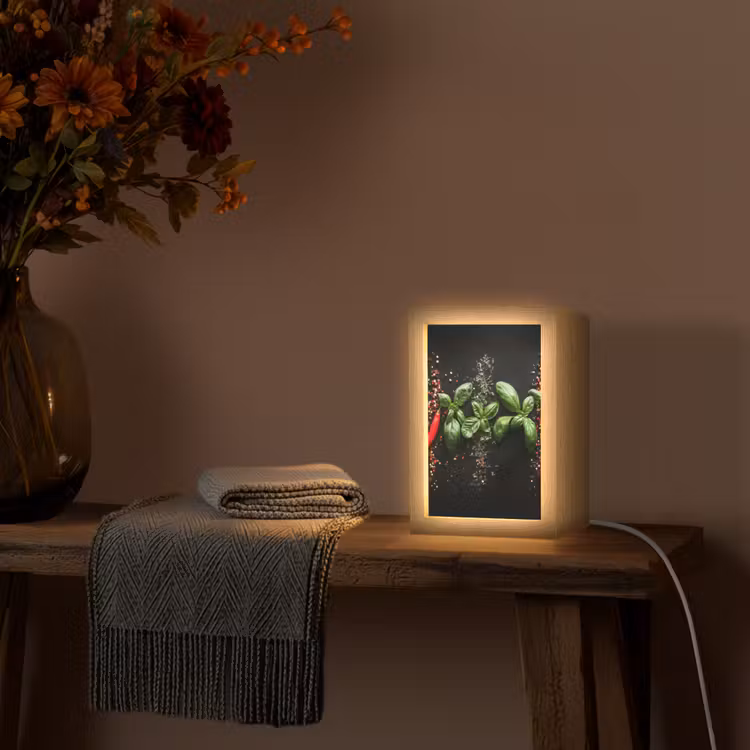 Chilipepers - Basilicum - Blaadjes - Rood Light Box met kabel (Tafellamp) klein -sfeer4
