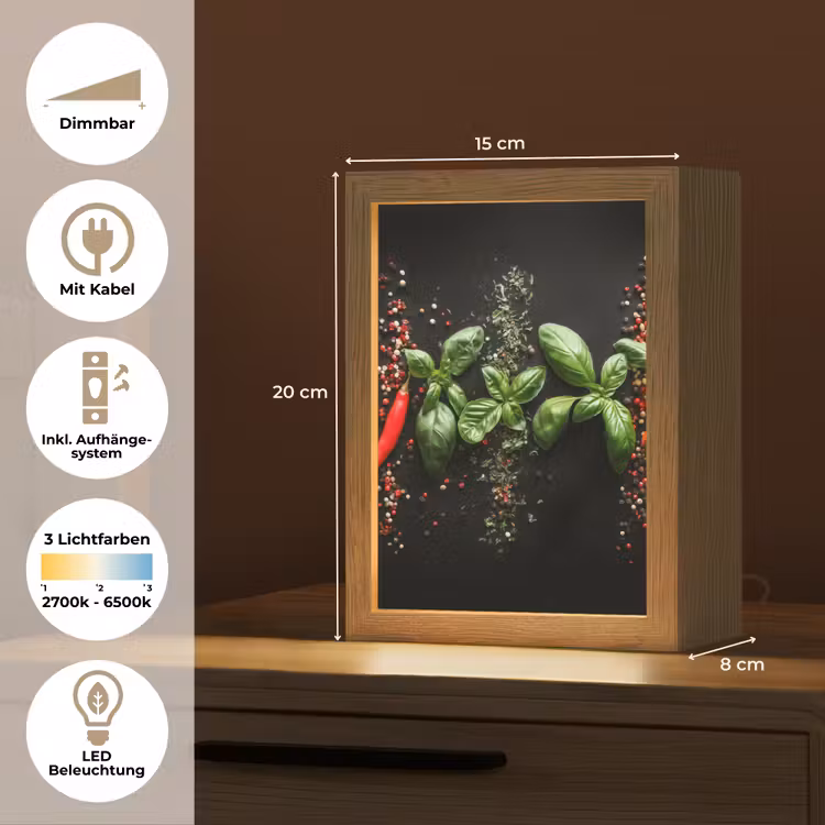 Chilipepers - Basilicum - Blaadjes - Rood Light Box met kabel (Tafellamp) klein -USP_DE