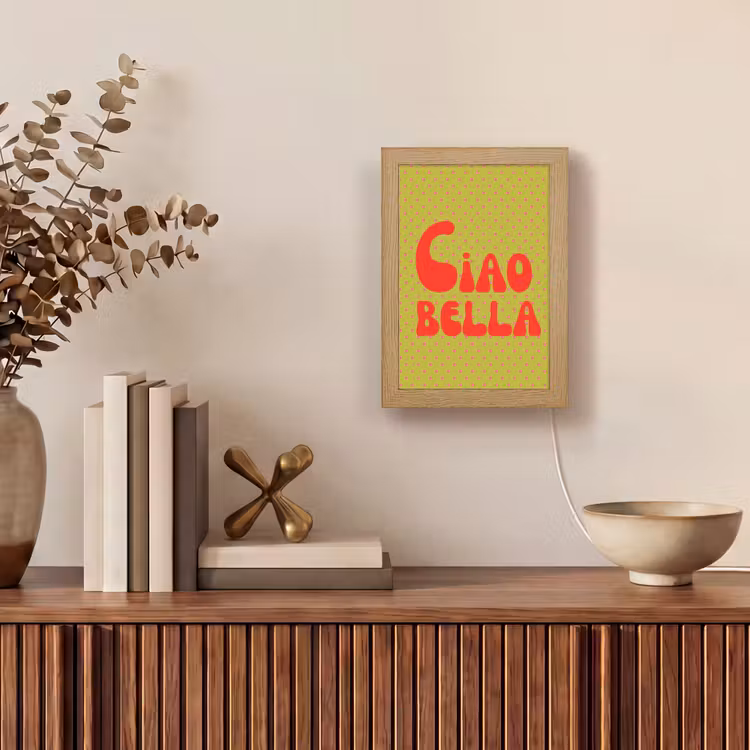 Ciao bella - Rood - Groen - Stippen Light Box met kabel (Tafellamp) klein -sfeer2