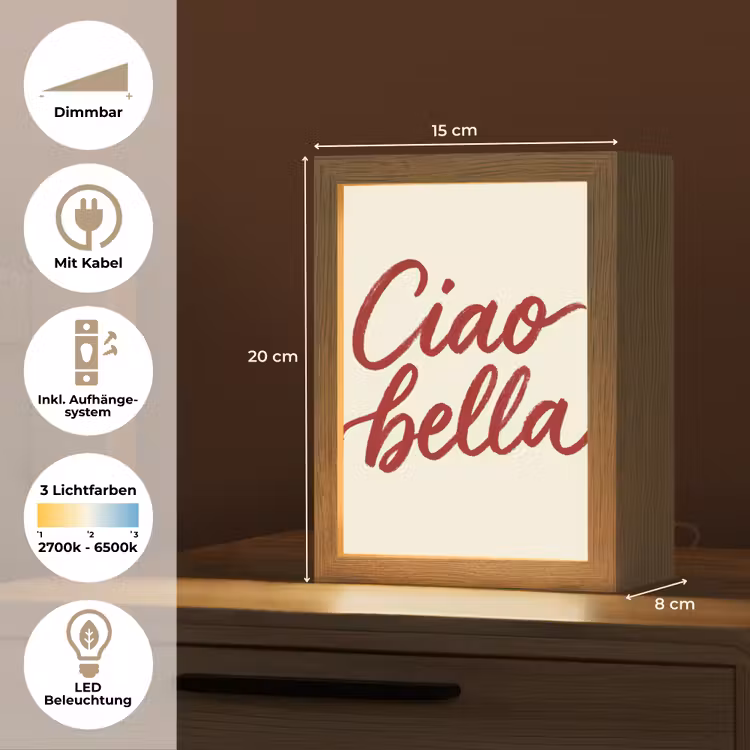 Ciao bella - Rood - Wit - Minimalistisch Light Box met kabel (Tafellamp) klein -USP_DE