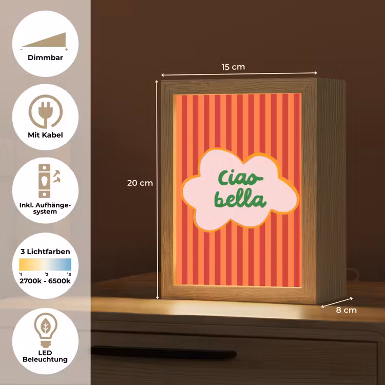 Ciao bella - Tekstwolk - Strepen - Oranje Light Box met kabel (Tafellamp) klein -USP_DE
