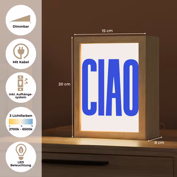 Ciao - Hoofdletters - Blauw - Minimalistisch Light Box met kabel (Tafellamp) klein -USP_DE