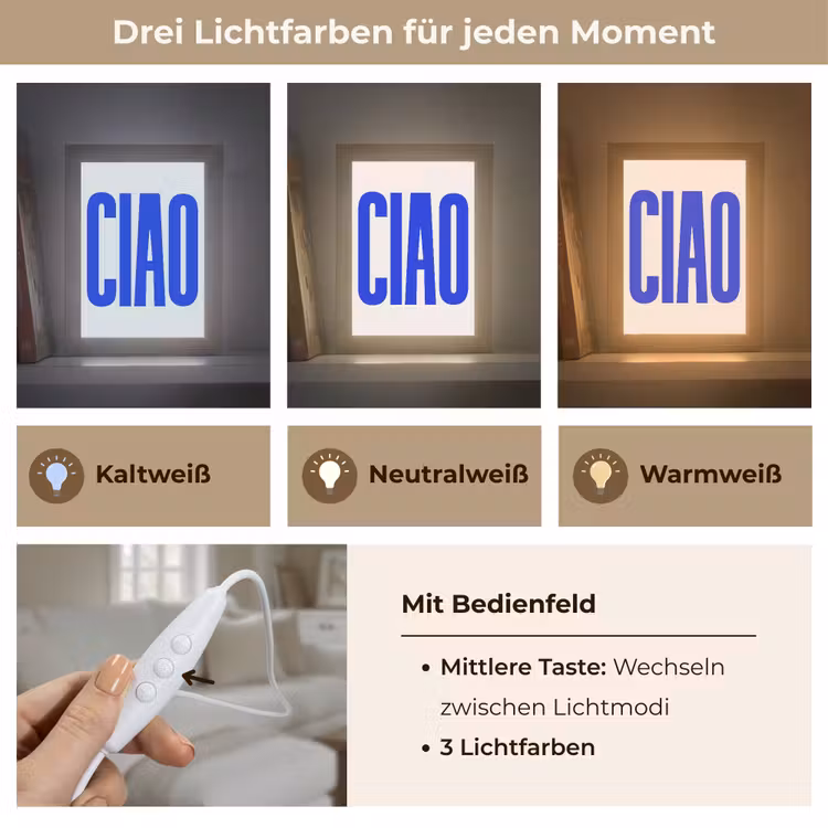 Ciao - Hoofdletters - Blauw - Minimalistisch Light Box met kabel (Tafellamp) klein -USP_lichtkleurDE