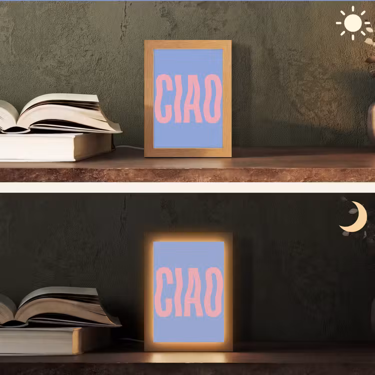 Ciao - Roze - Blauw - Golvend Light Box met kabel (Tafellamp) klein -sfeer3