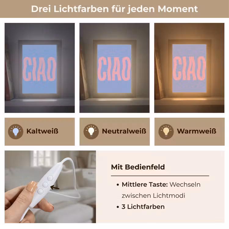 Ciao - Roze - Blauw - Golvend Light Box met kabel (Tafellamp) klein -USP_lichtkleurDE