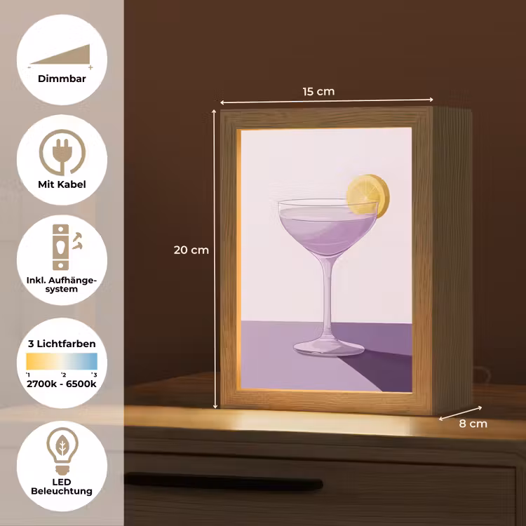 Cocktail - Paars - Minimalistisch - Citroen Light Box met kabel (Tafellamp) klein -USP_DE