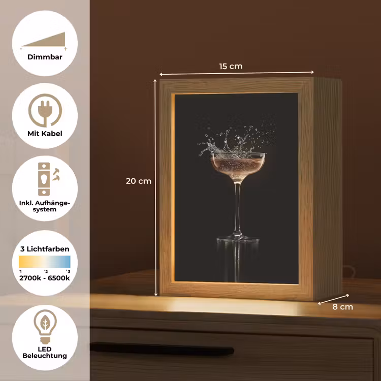 Cocktail - Zwart - Spetters - Glas Light Box met kabel (Tafellamp) klein -USP_DE