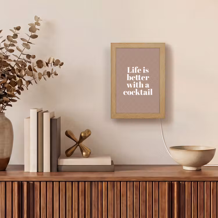 Cocktail - Tekst - Patroon - Wit Light Box met kabel (Tafellamp) klein -sfeer2