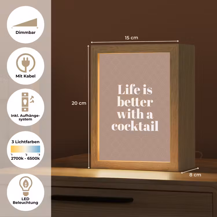Cocktail - Tekst - Patroon - Wit Light Box met kabel (Tafellamp) klein -USP_DE