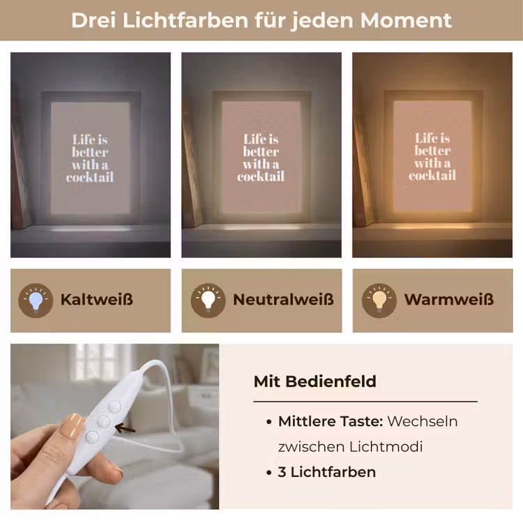 Cocktail - Tekst - Patroon - Wit Light Box met kabel (Tafellamp) klein -USP_lichtkleurDE