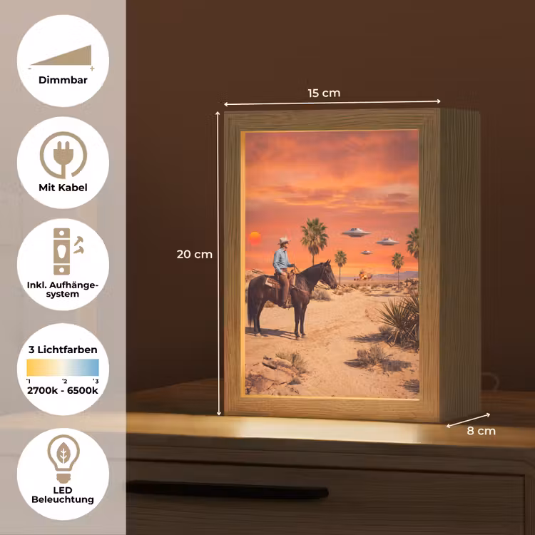Tischlampe - Cowboy – Pferd – Wüste - Cowboy - Paard - Woestijn Light Box met kabel (Tafellamp) klein
