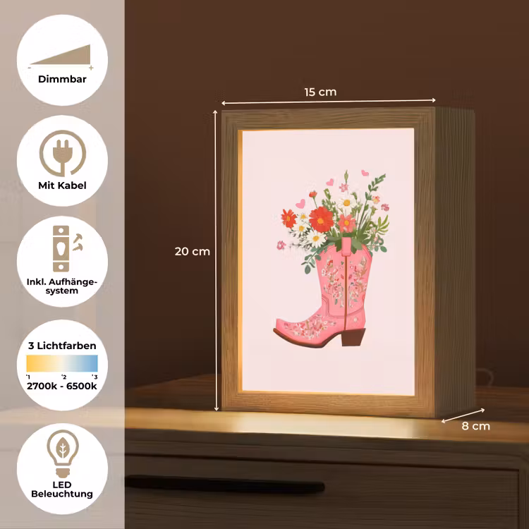 Cowboylaarzen - Roze - Boeket - Bloemen Light Box met kabel (Tafellamp) klein -USP_DE