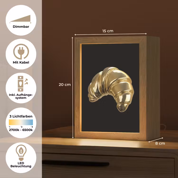 Croissant - Brood - Goud - Zwart Light Box met kabel (Tafellamp) klein -USP_DE