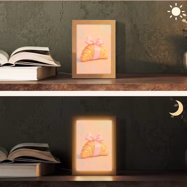 Croissant - Strik - Roze Light Box met kabel (Tafellamp) klein -sfeer3