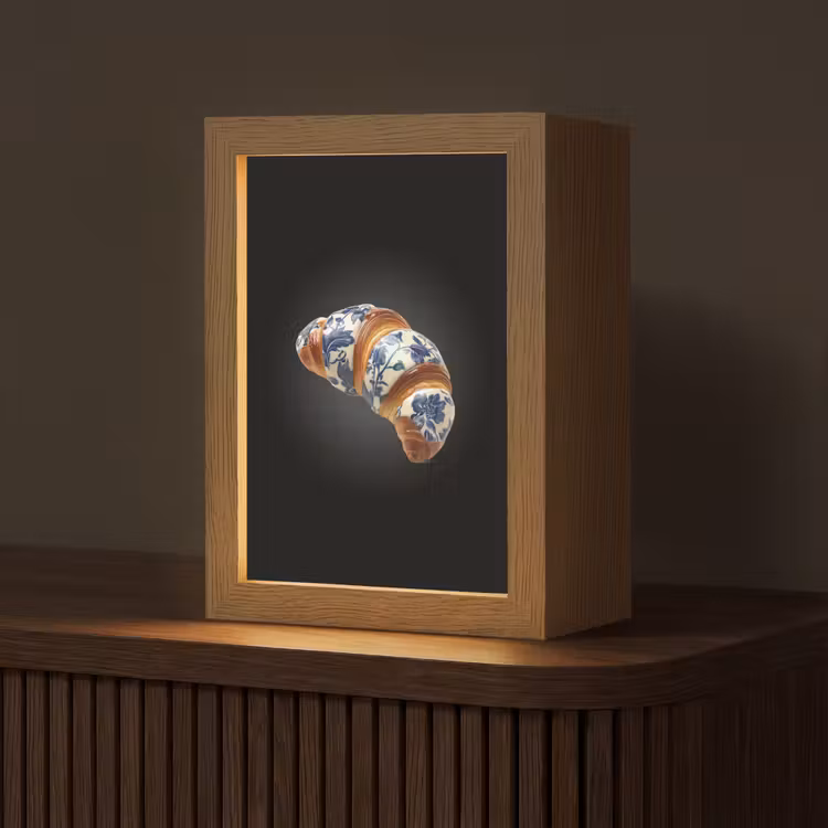 Croissant - Bloemenpatroon - Delftsblauw Light Box met kabel (Tafellamp) klein -z3d_website