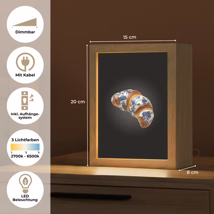 Croissant - Bloemenpatroon - Delftsblauw Light Box met kabel (Tafellamp) klein -USP_DE