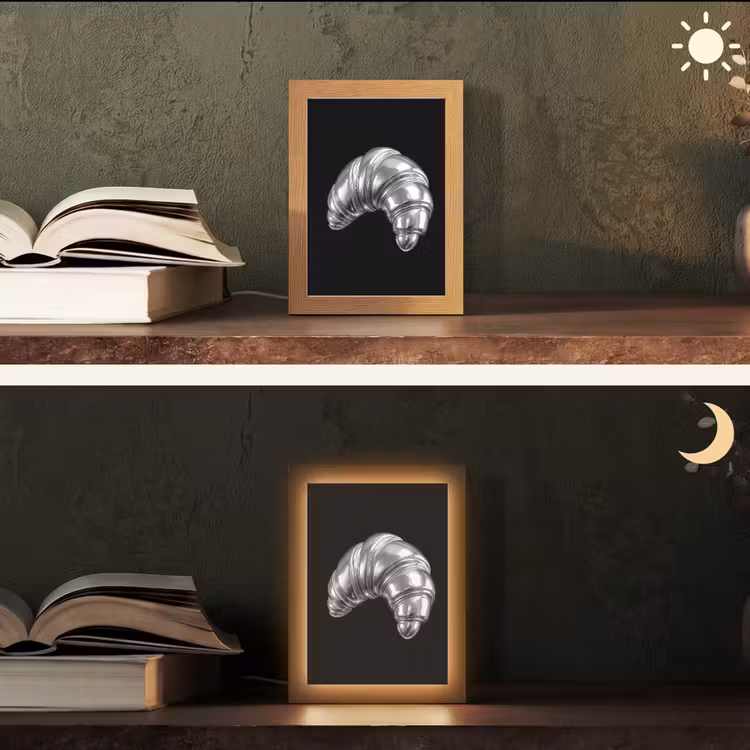 Croissant - Metaal - Zilver Light Box met kabel (Tafellamp) klein -sfeer3